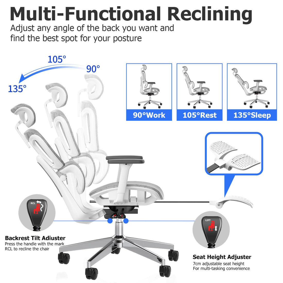 Ergonomic Mesh Office Chair with 3D Armrest, Black