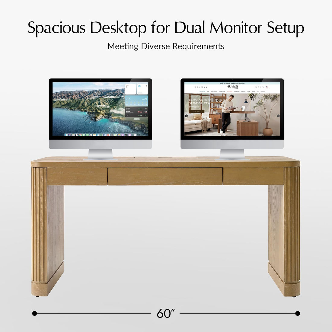 HULALA HOME 60" Fluted Desk with Charging Station