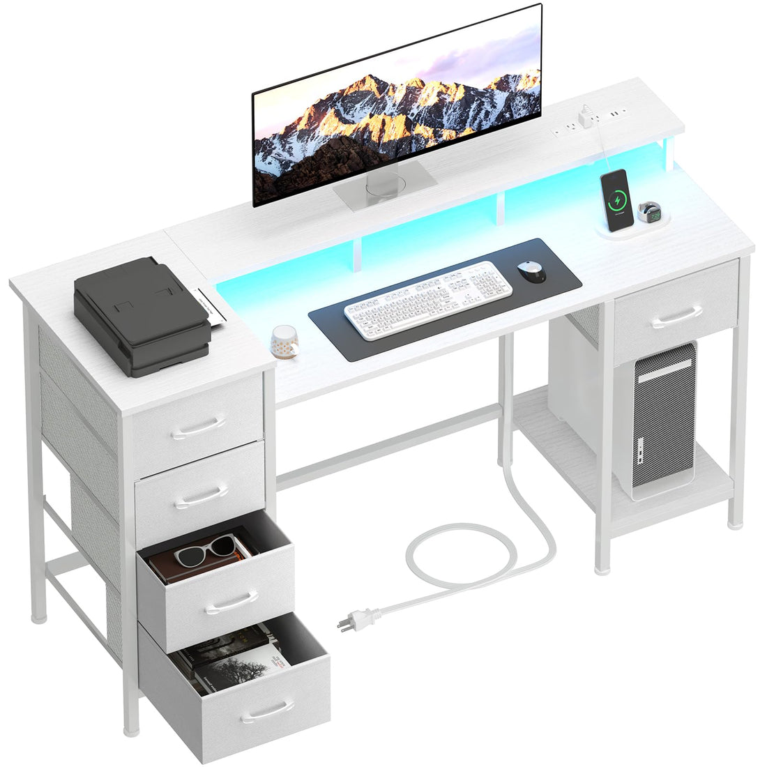 47" Gaming Desk with LED & Power Outlets, Black