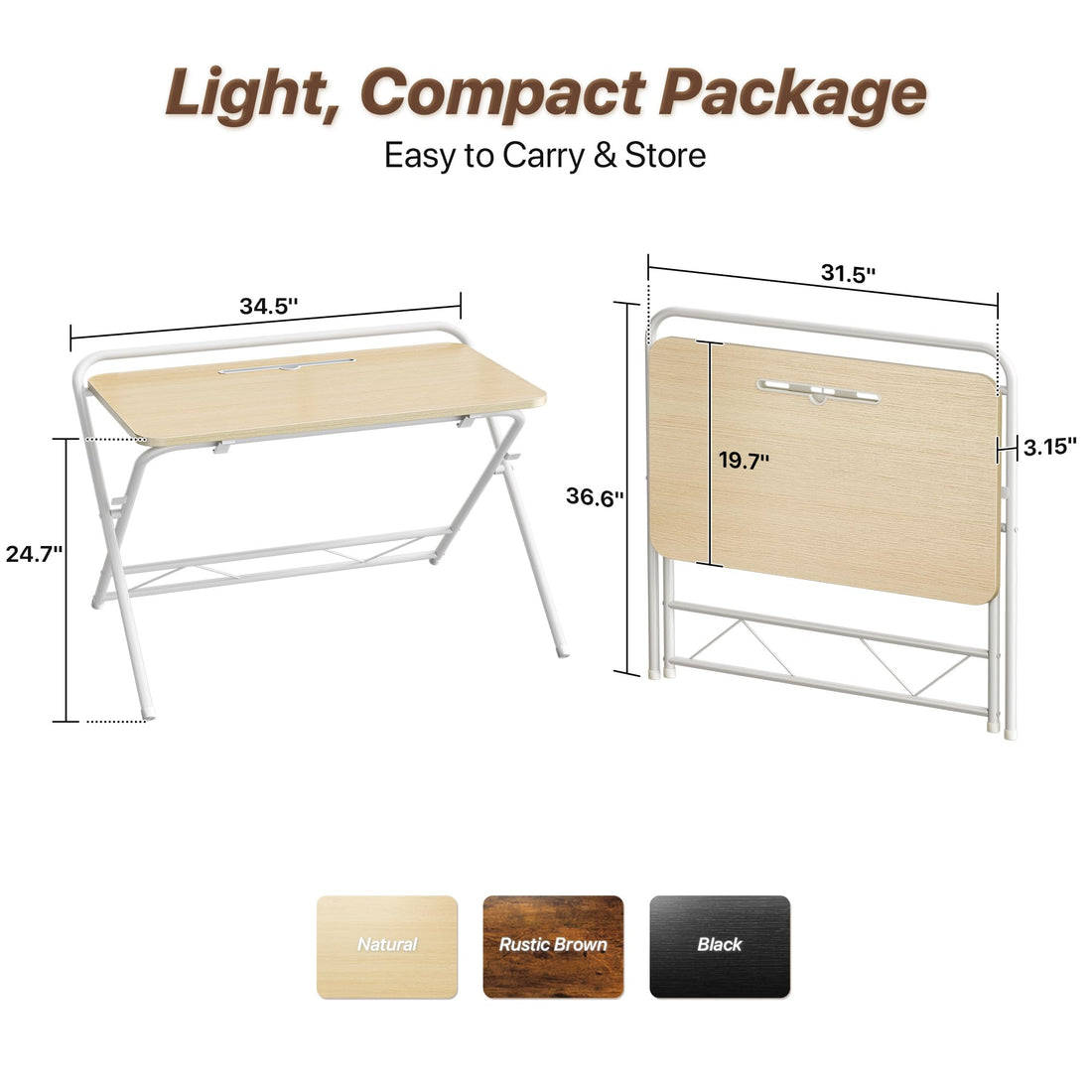Huuger 24" Folding Desk, Rustic Brown