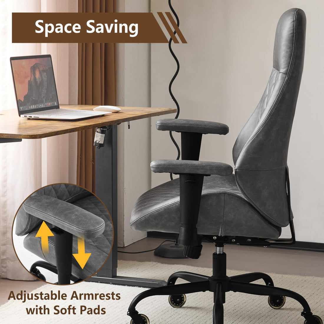 YFO Brown Leather Ergonomic Office Chair