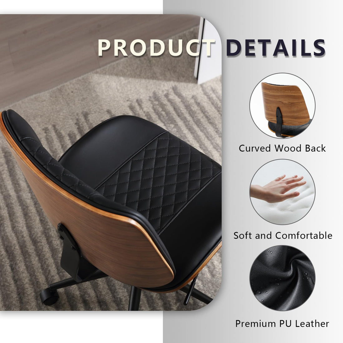 Armless Office Chair with Wheels, Beige