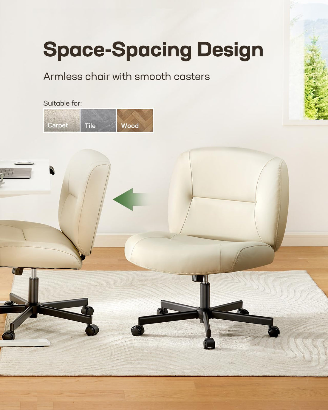 Marsail Armless Office Chair, Light Beige