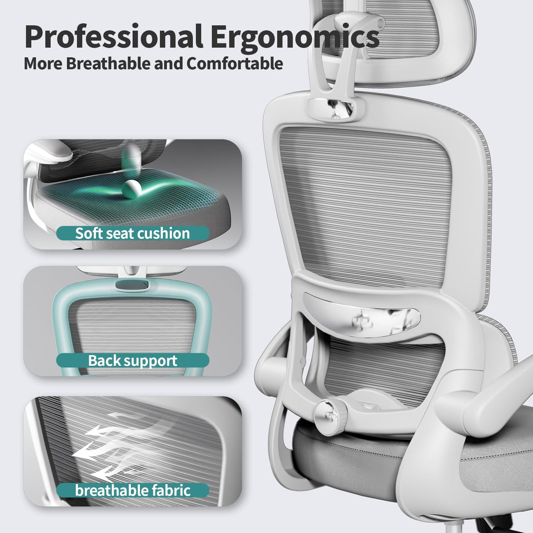 TRALT Ergonomic High Back Office Chair, Black