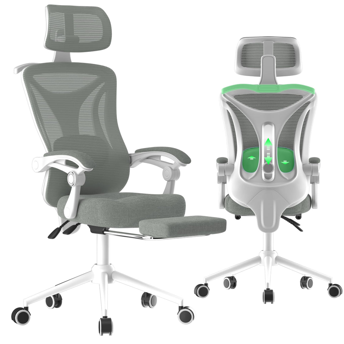 Ergonomic Office Chair with Footrest, Black & White