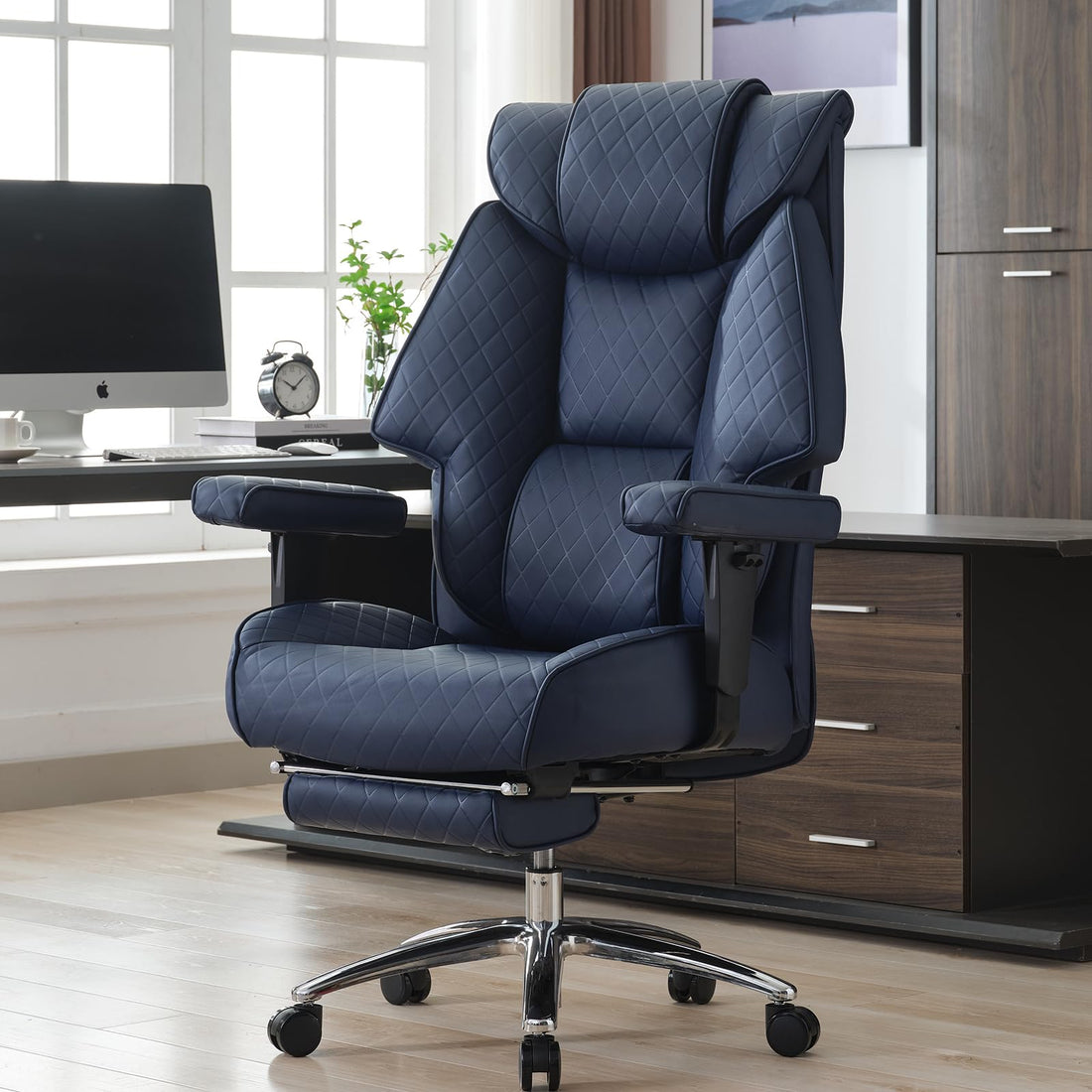 Big & Tall PU Leather Office Chair with Footrest, Brown