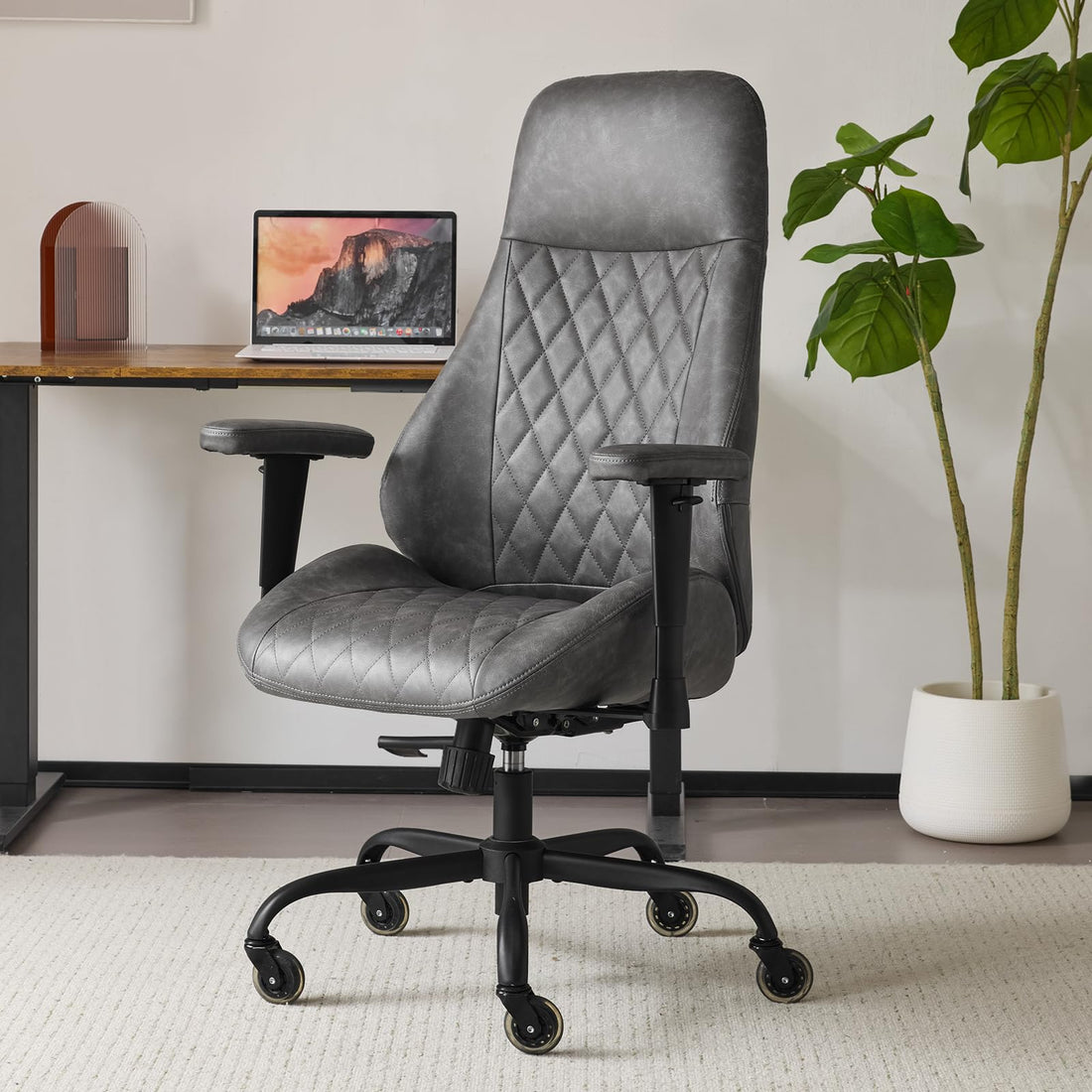 YFO Brown Leather Ergonomic Office Chair
