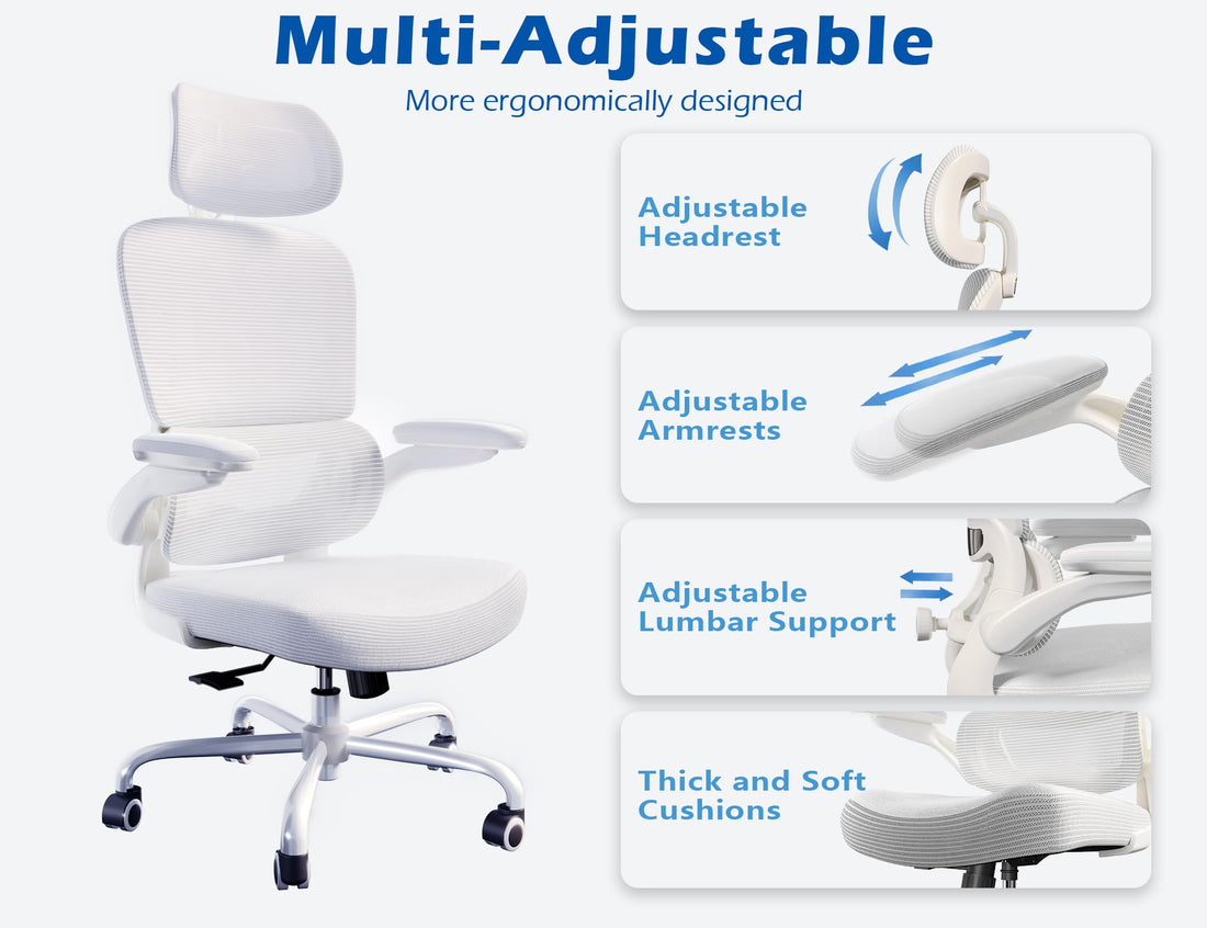 TRALT Ergonomic Office Chair, White Leather