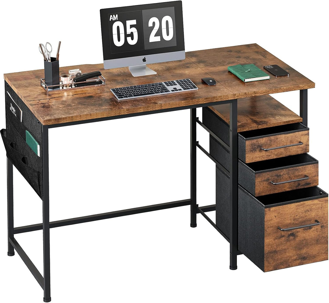 Maihail 40" Small Desk with Drawers & Shelves – Rustic Brown