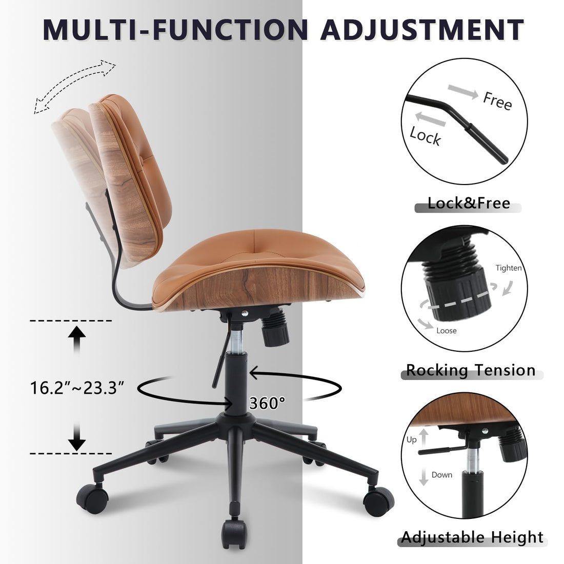 Armless Office Chair with Wheels, Beige