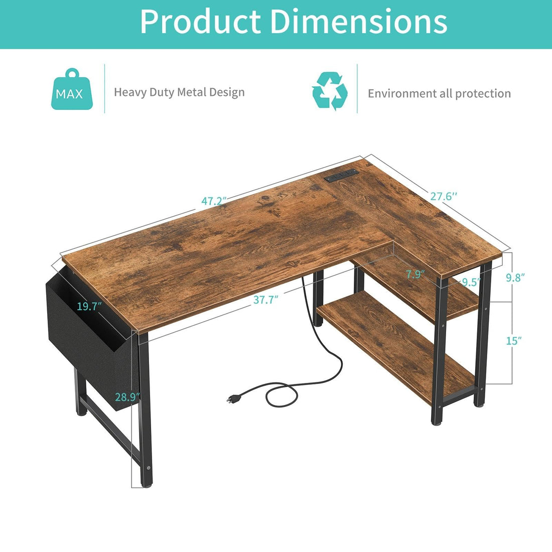 Lufeiya 40" White L-Shaped Desk