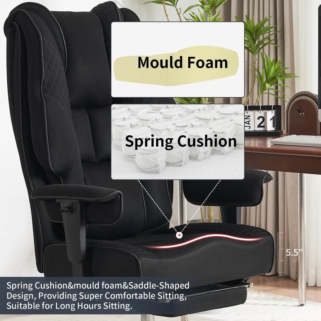 Big & Tall PU Leather Office Chair with Footrest, Brown