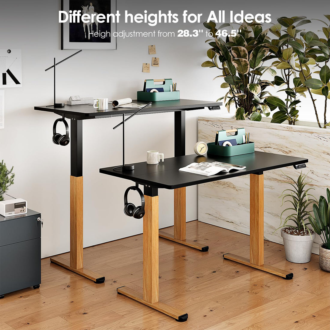 Monomi 63"x28" Electric Standing Desk, Rustic Brown/Black