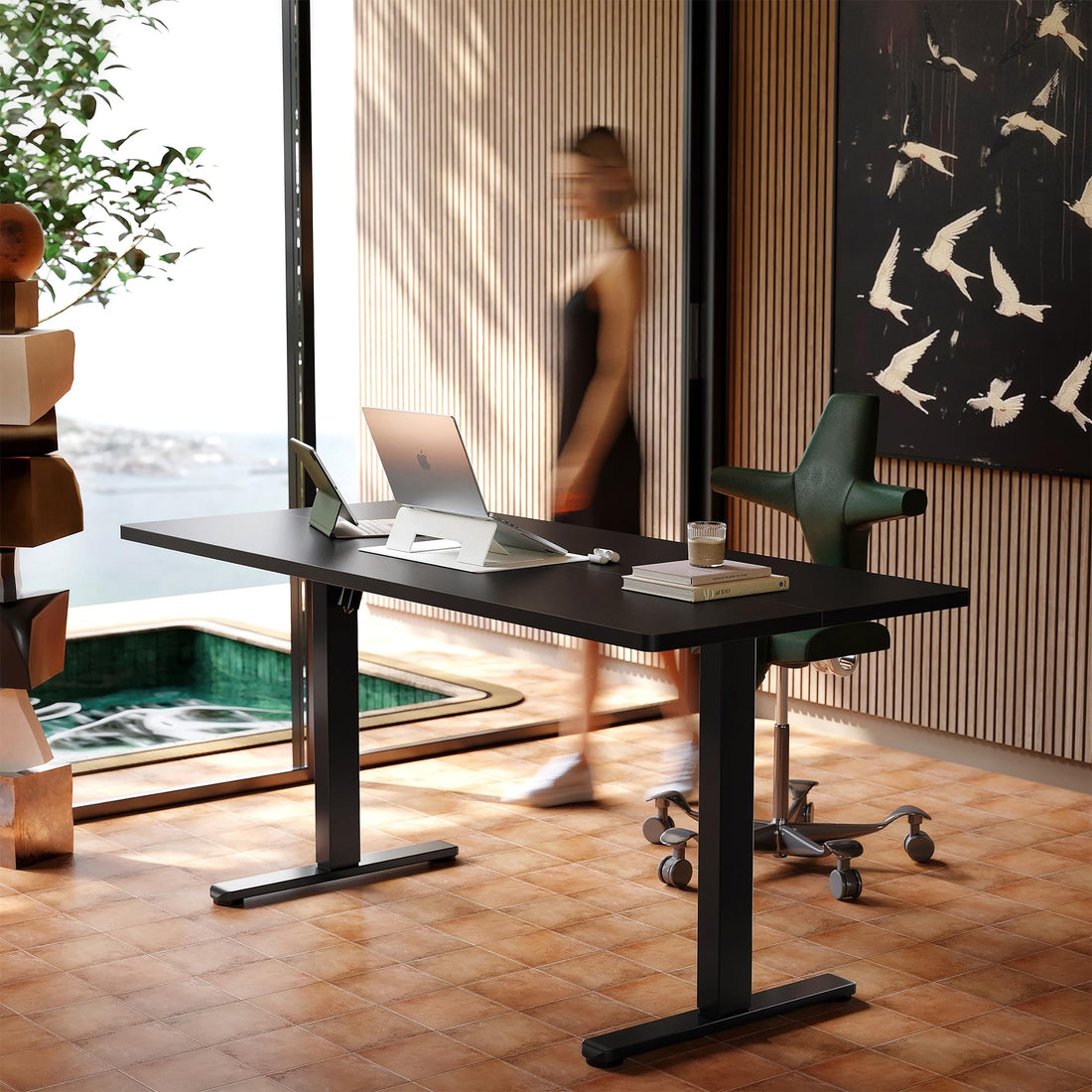 HUANUO 32" Electric Standing Desk, Light Walnut