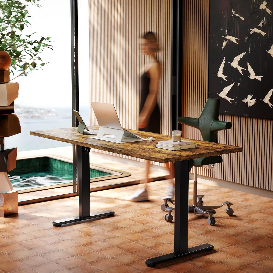 HUANUO 32" Electric Standing Desk, Light Walnut