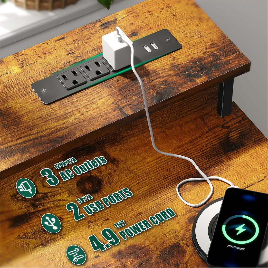 47" Gaming Desk with LED & Power Outlets, Black