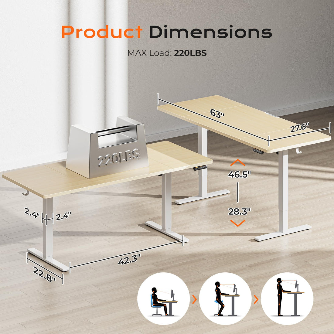 Huuger 55"x28" Large Electric Standing Desk, Black