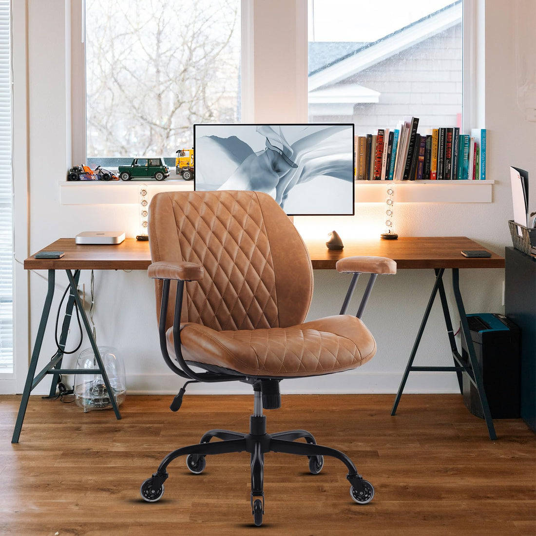 YFO Brown Leather Ergonomic Office Chair