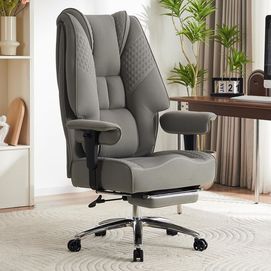 Big & Tall PU Leather Office Chair with Footrest, Brown