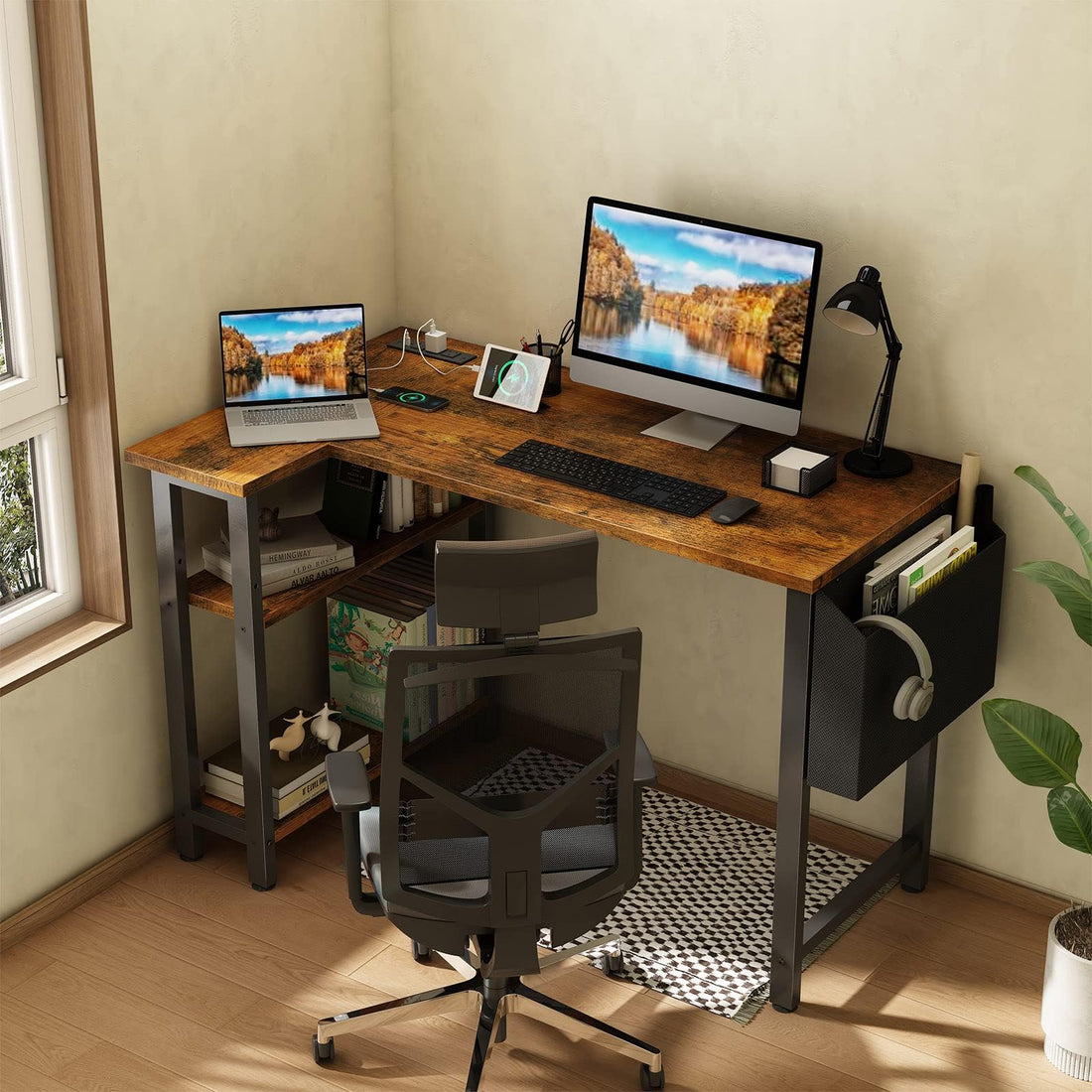Lufeiya 40" White L-Shaped Desk