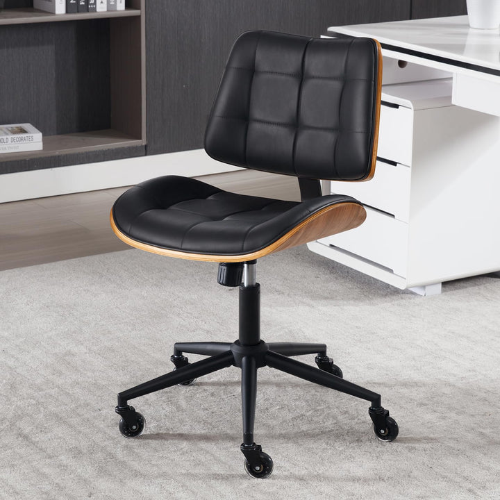 Armless Office Chair with Wheels, Beige