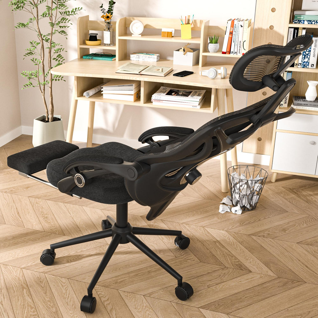 Ergonomic Office Chair with Footrest, Black & White