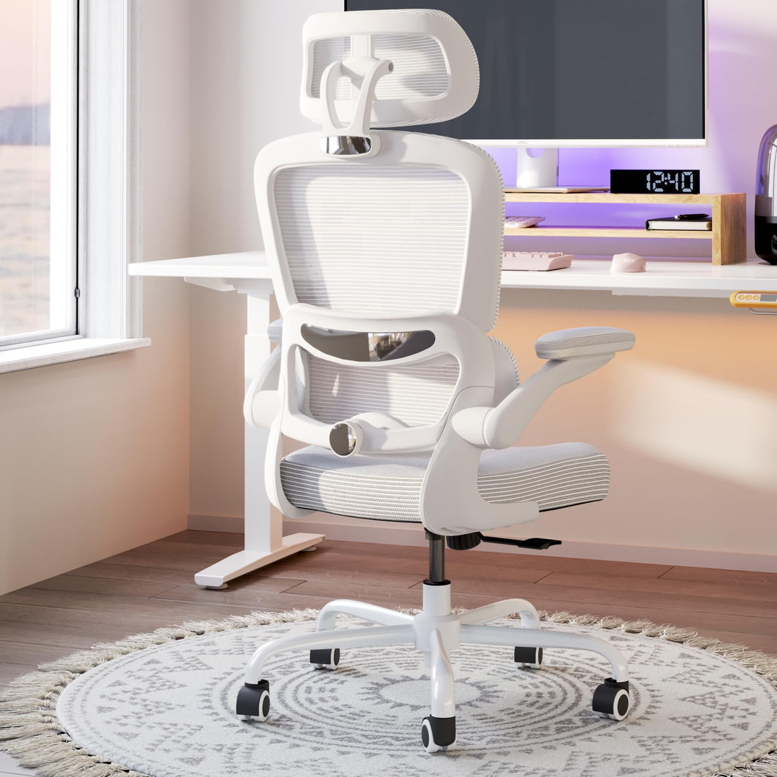 TRALT Ergonomic Office Chair, White Leather