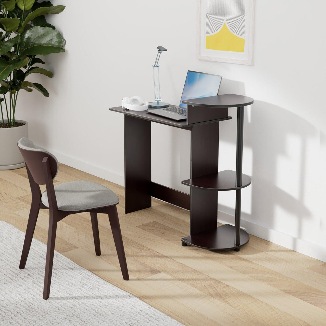 Furinno Compact Computer Desk, Walnut/Black