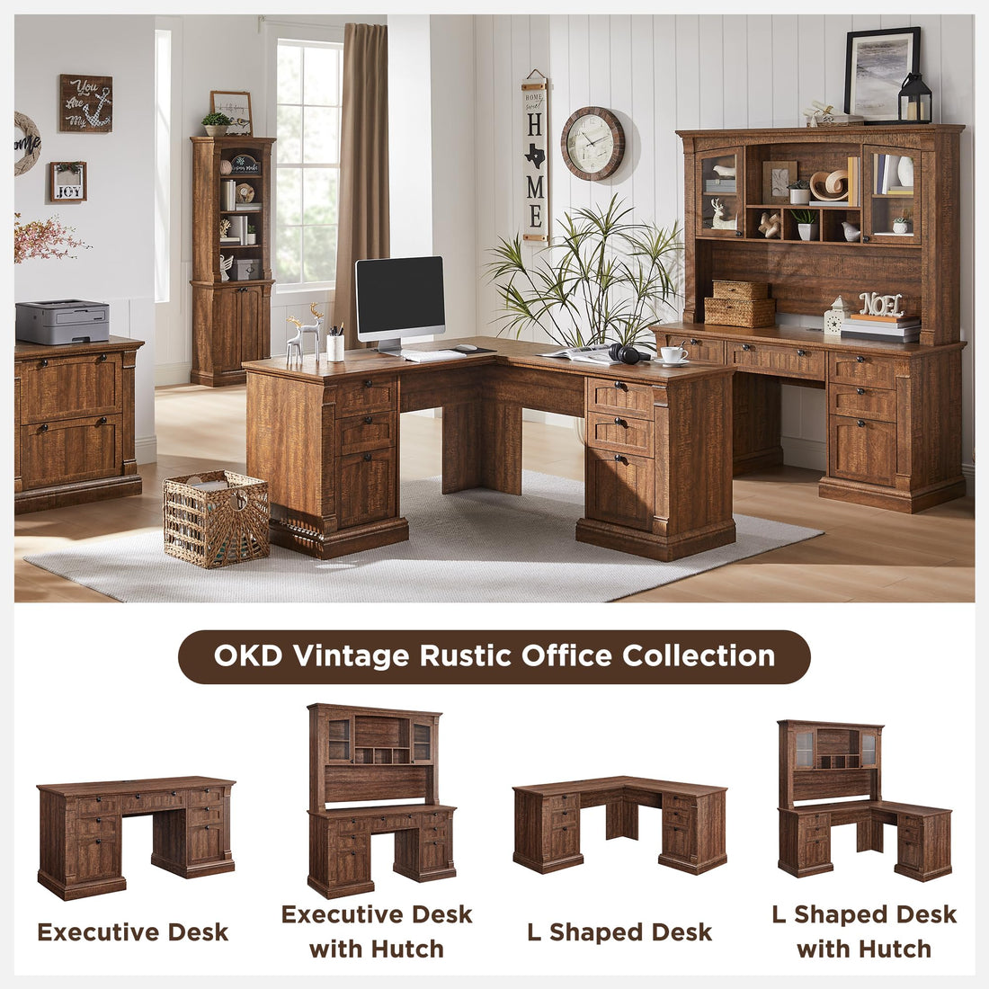 OKD 60" L-Shaped Executive Desk with Hutch & Storage
