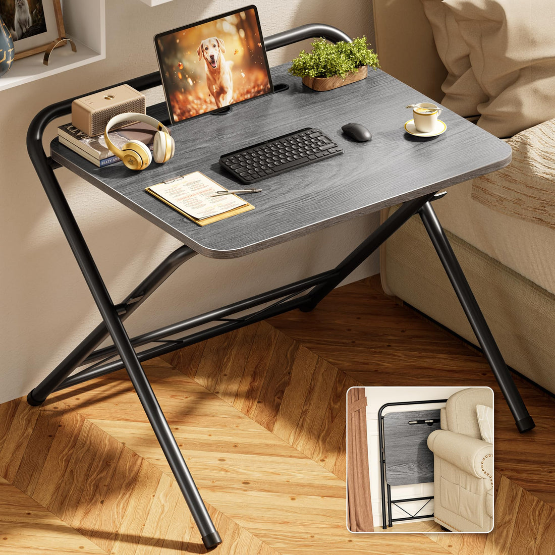 Huuger 24" Folding Desk, Rustic Brown