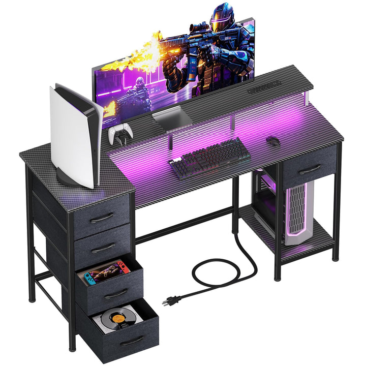 47" Gaming Desk with LED & Power Outlets, Black