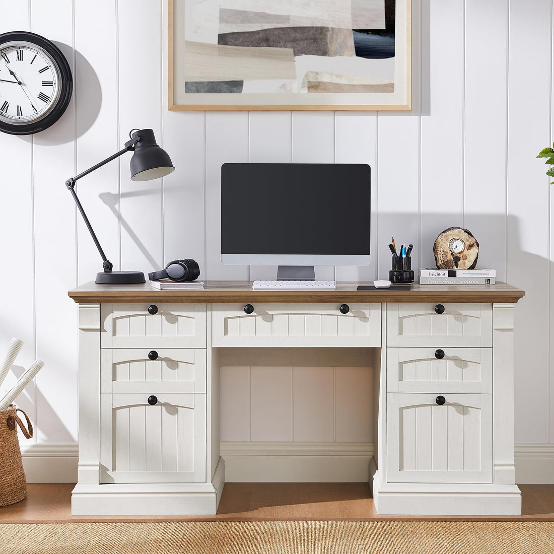 OKD 60" L-Shaped Executive Desk with Hutch & Storage