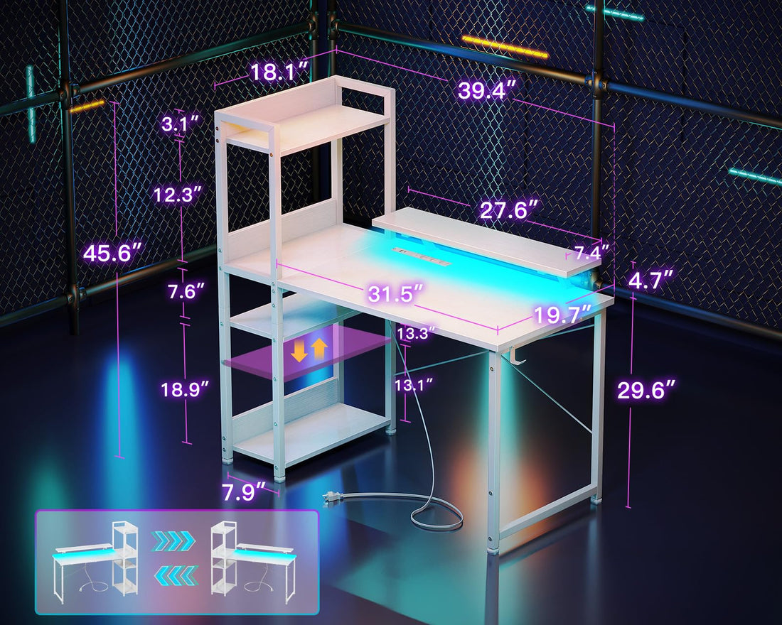 ODK 40" Reversible Gaming Desk with LED & USB Port