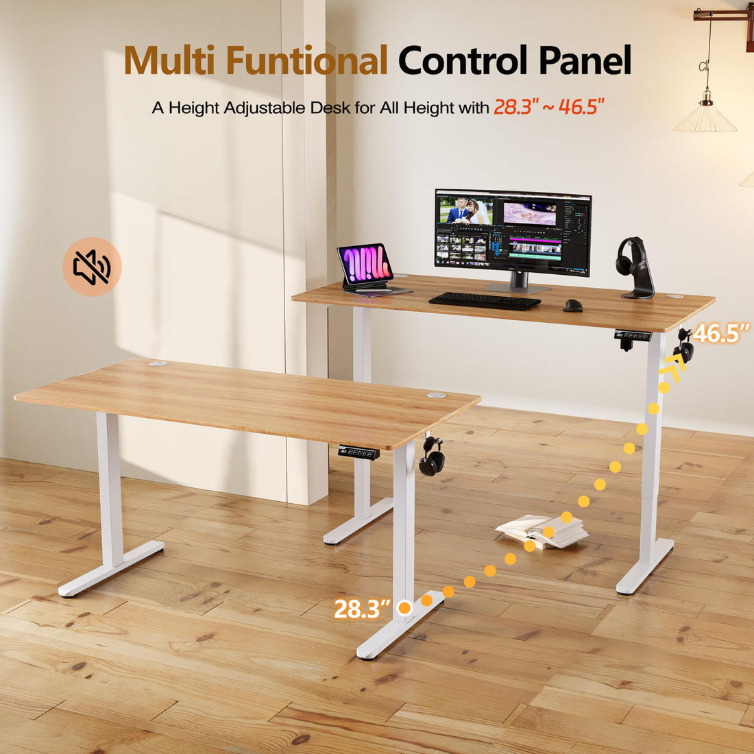 Monomi 63"x28" Electric Standing Desk, Rustic Brown/Black