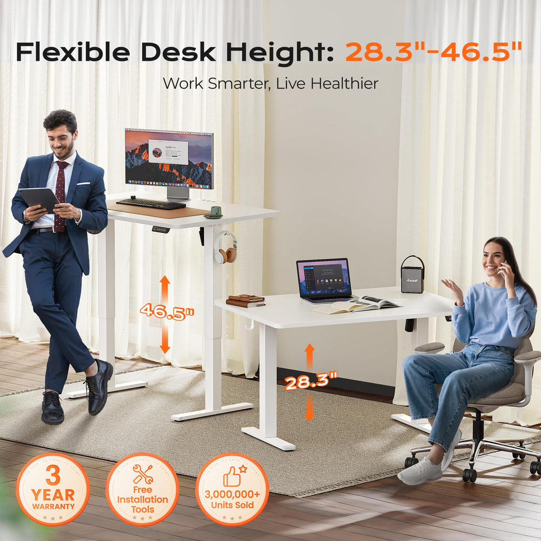 Huuger 55"x28" Large Electric Standing Desk, Black
