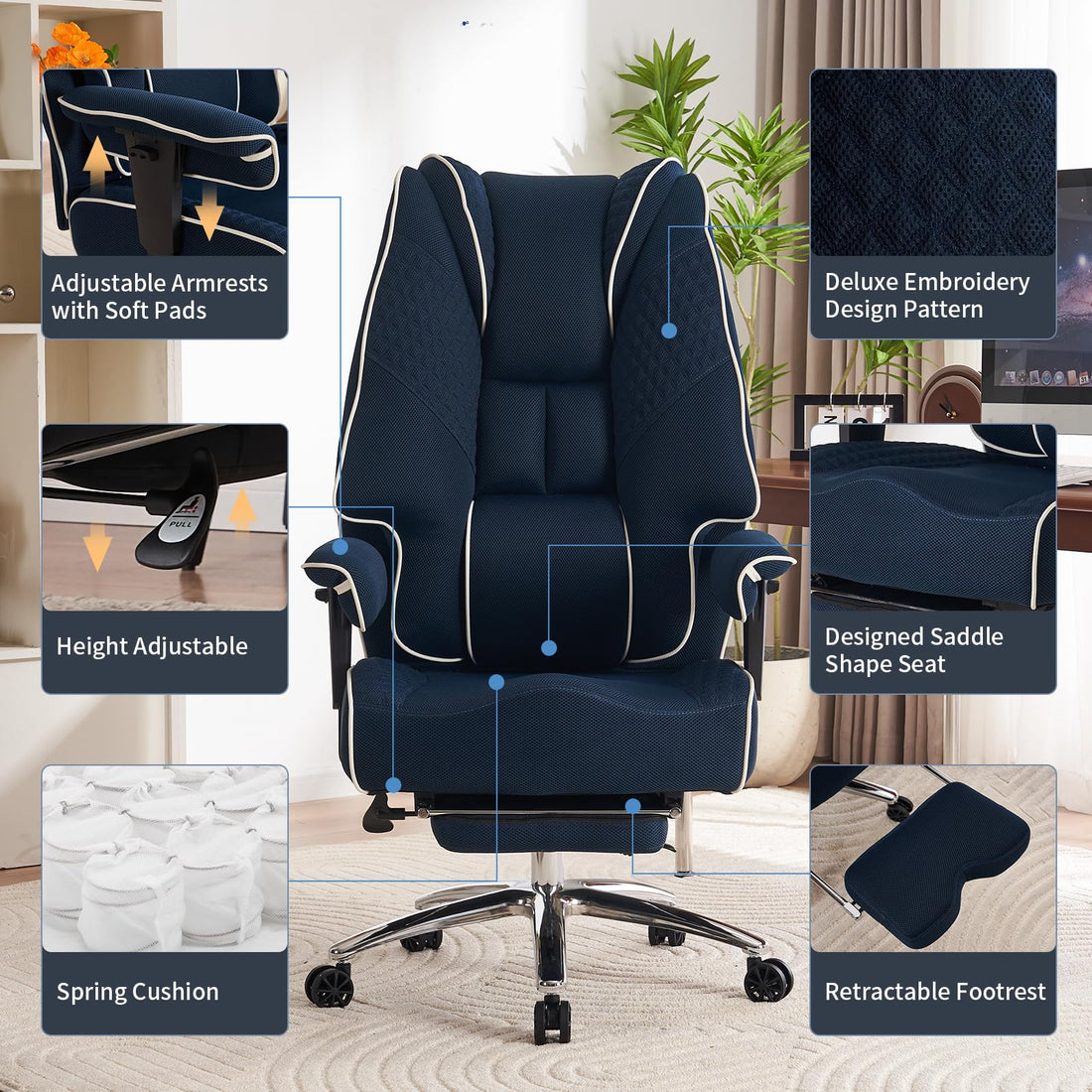Big & Tall PU Leather Office Chair with Footrest, Brown