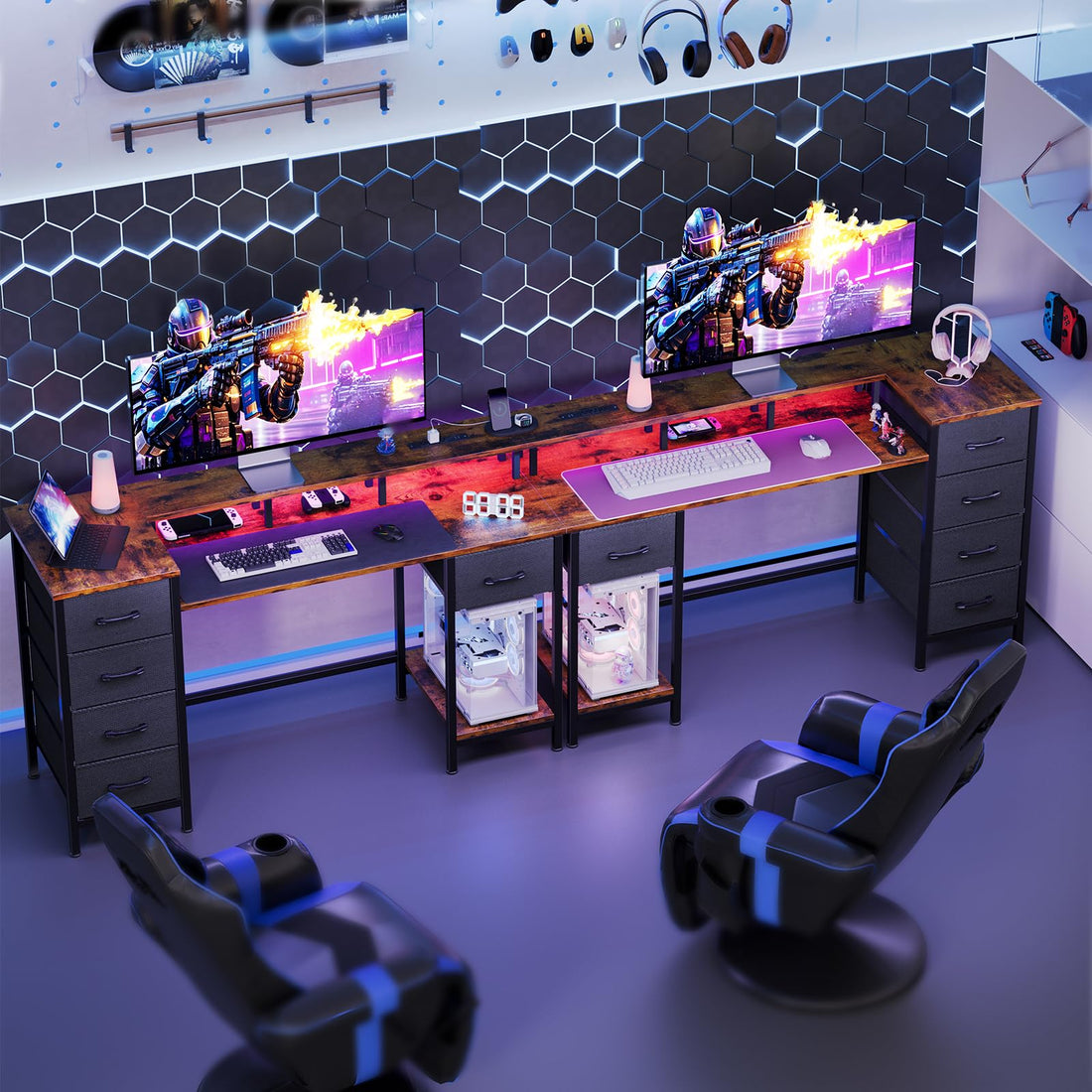 47" Gaming Desk with LED & Power Outlets, Black