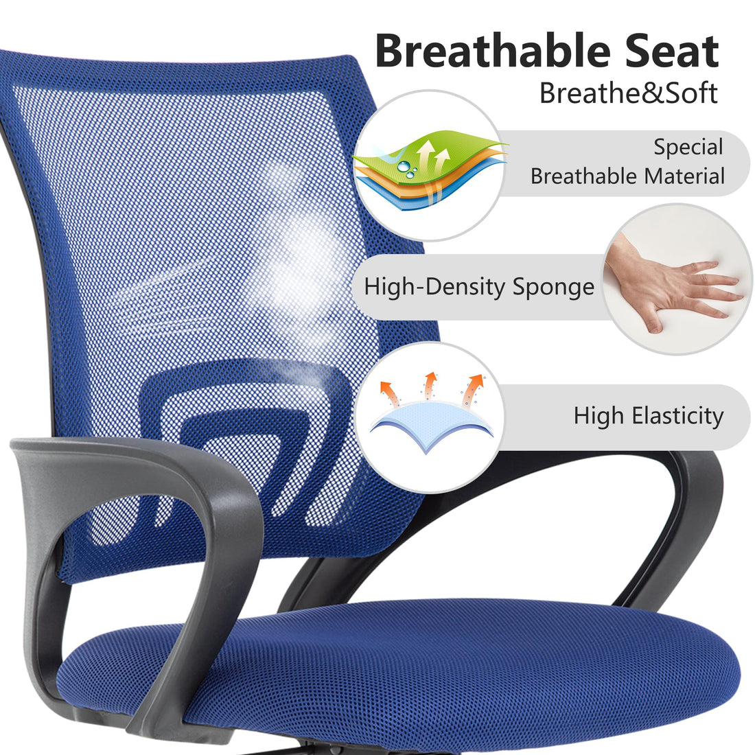 BestOffice Ergonomic Mid-Back Office Chair, Black