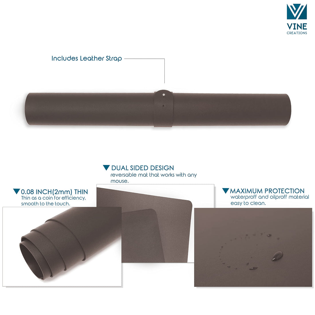 Leather Desk Pad 36"x20" – Dual-Sided Waterproof Mat, Black