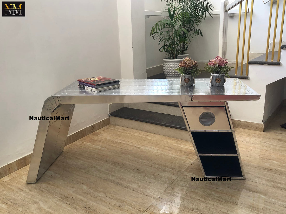 NauticalMart 60" Aviator Wing Aluminum Desk