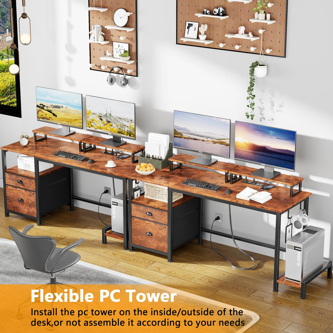 Furologee 47" Desk with Storage, Rustic Brown