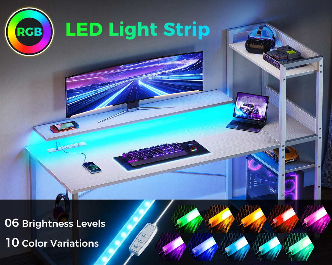 ODK 40" Reversible Gaming Desk with LED & USB Port