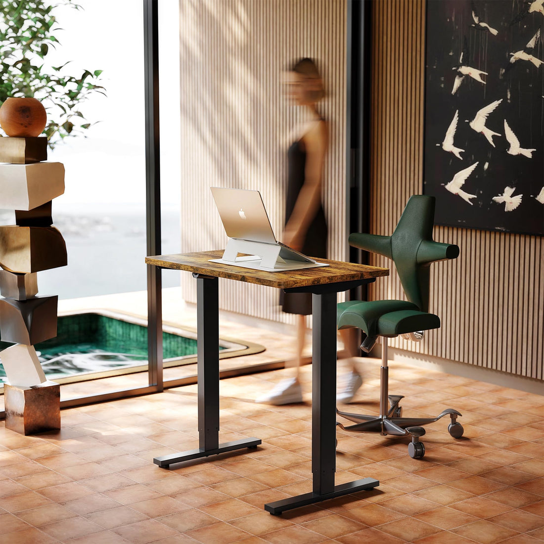 HUANUO 32" Electric Standing Desk, Light Walnut
