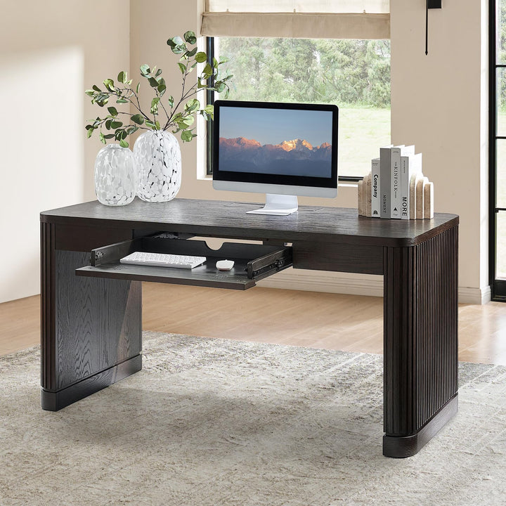 HULALA HOME 60" Fluted Desk with Charging Station