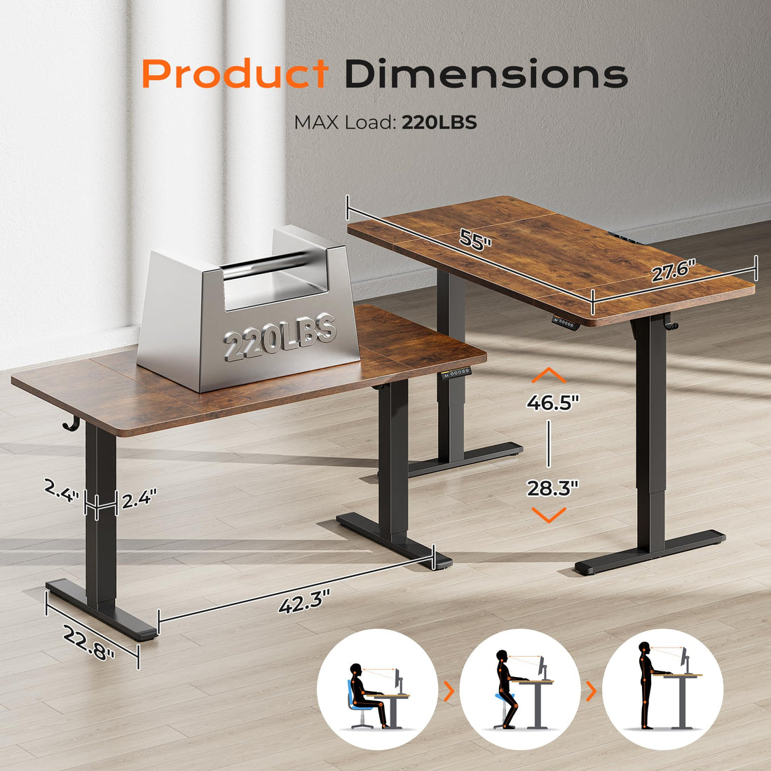 Huuger 55"x28" Large Electric Standing Desk, Black