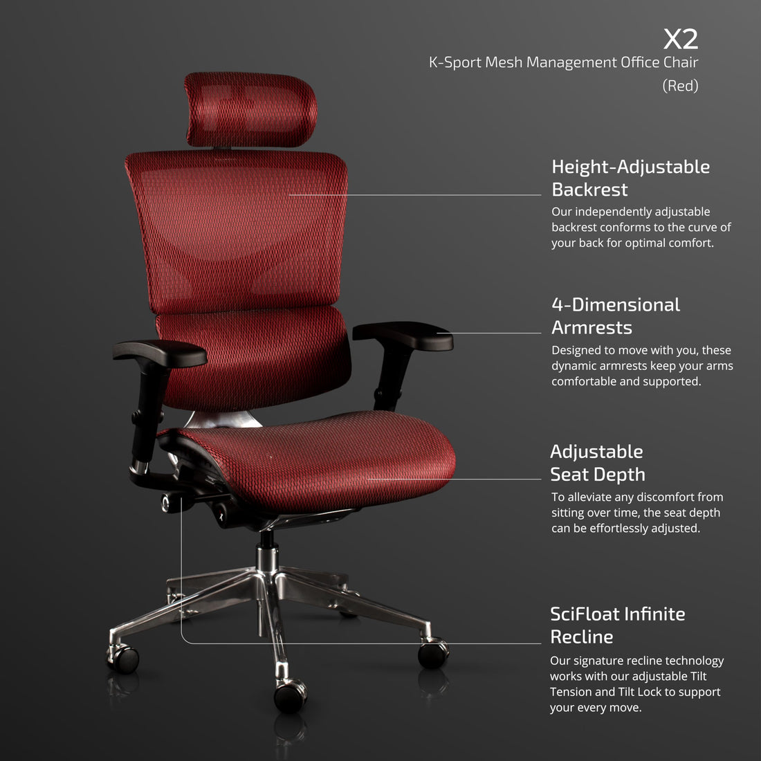 X-Chair X2 Ergonomic Task Chair, Black Mesh