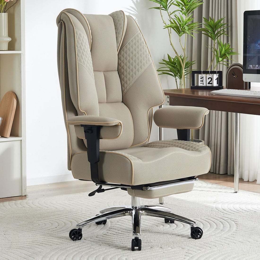 Big & Tall PU Leather Office Chair with Footrest, Brown