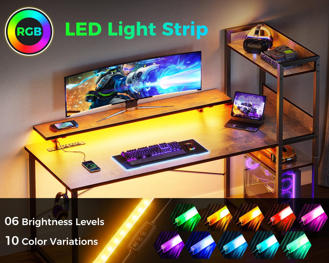 ODK 40" Reversible Gaming Desk with LED & USB Port