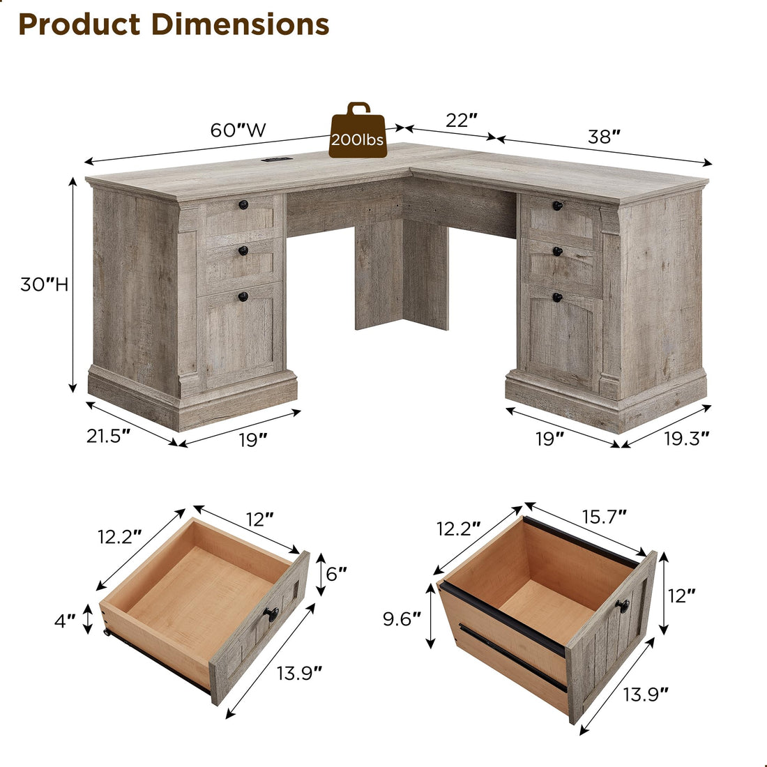 OKD 60" L-Shaped Executive Desk with Hutch & Storage