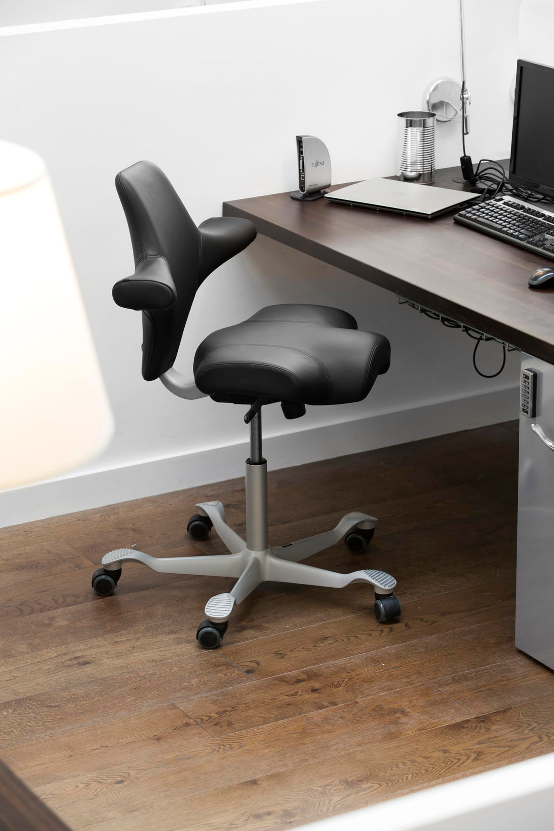 HAG Capisco Adjustable Desk Chair, Tan Brown Leather